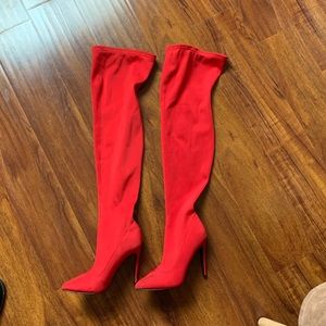 Over the knee red boots